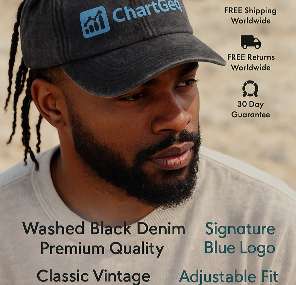 ChartGeq Washed Black Denim Cap – Signature Blue Logo