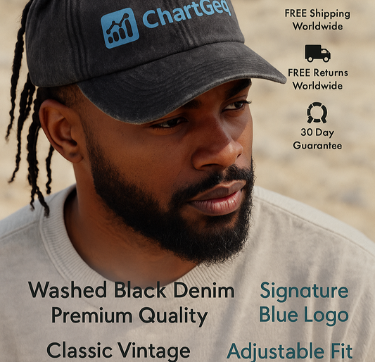 ChartGeq Washed Black Denim Cap – Signature Blue Logo